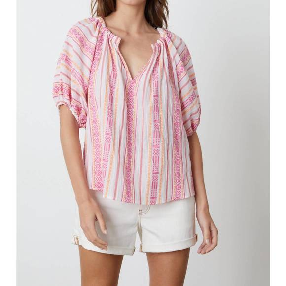 NEW VELVET BY GRAHAM & SPENCER kimmy boho raglan top in pink multi - Picture 1 of 3